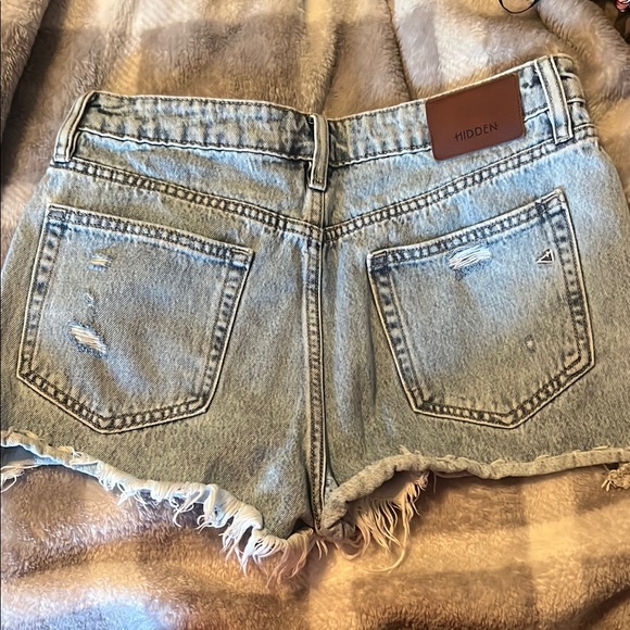 Women's High Waist Distressed Denim Shorts - Light Blue - Picture 4 of 5
